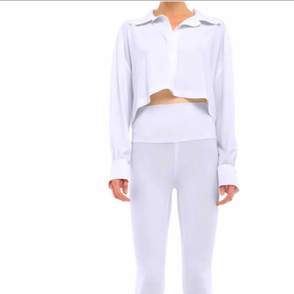 Norma Kamali cropped oversized boyfriend shirt